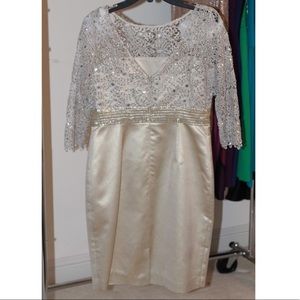 Kay Unger Gold Sequin Illusion Sheath Dress